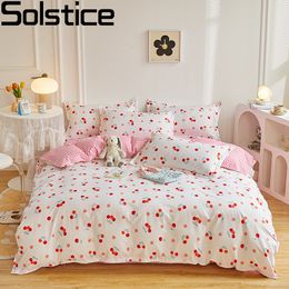 Bettwäsche-Sets Solstice Home Textile Mädchen Junge Kinder Set Rote Kirschen Bettbezug Blatt Kissenbezug Frau Erwachsene Betten König Königin Voll 230510