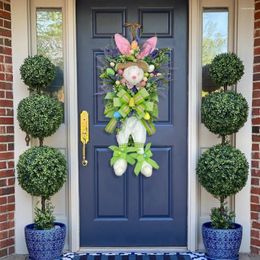 Decorative Flowers Easter Wreath Beautiful Cartoon Easy To Hang Door Pendant Bowknot Design Festival Decoration