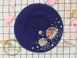 Berets Princess Sweet Lolita Beret Handmade Wool Jellyfish Dream Mori All-match Shopping Must Be Modeled M202313