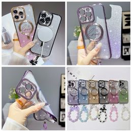 Gradient Magnetic Wireless Charging Cases For Iphone 15 14 Plus 13 Pro Max 12 11 Love Heart Soft TPU Luxury Bling Sparkle Glitter Clear Girls Chromed Cover With Strap