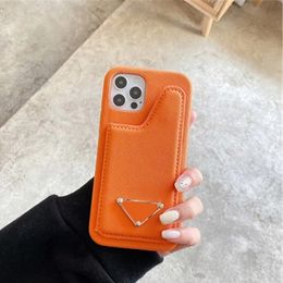 iPhone 14 Pro Max Case Designer Phone Cases for Apple 13 12 11 XS XR 8 7 Plus Luxury PU Leather Mobile Back Covers Card Holders Pockets Kickstand Fundas Coque Shell Orange