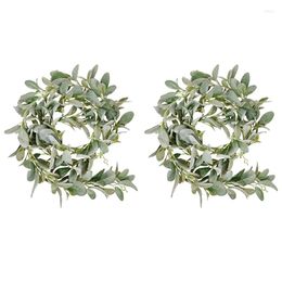 Decorative Flowers A50I 2X Artificial Flocked Lambs Ear Garland - 2Meter Soft Faux Vine Greenery And Leaves For Farmhouse Mantel Decor