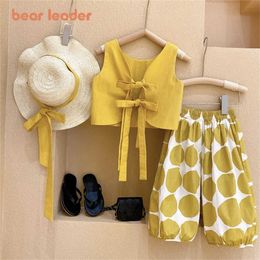 Clothing Sets Bear Leader 2023 Korean Fashion Pastoral Backless Suit Thin Pullover Girl's Vest Top Polka Dot Knickerbockers Three Piece Cotton Y23