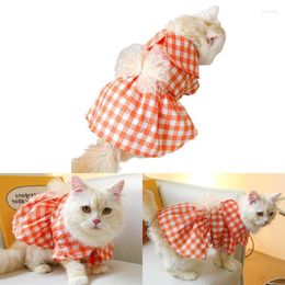Cat Costumes R2LD Dog Princess Dress For Summer Puppy Peter-Pan-Collar And Bow Orange Cats Small Medium Dogs Holiday Party