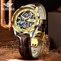 Wristwatches Skeleton Design Automatic Mechanical Watches For Men Leather Strap Sapphire Mirror Sport Male Wristwatch 3268 GOLDWristwatches