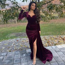 New Evening Dresses Formal Prom Party Gown Mermaid Sweetheart Long Sleeve Floor-Length Sweep Train long Backless Plus Size Split Custom