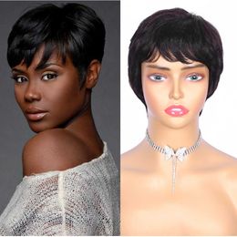 Hair Wigs Short Bob Straight Human with Bangs Non Lace Front for Women Pixie Cut Natural Color Full Machine Made 230510