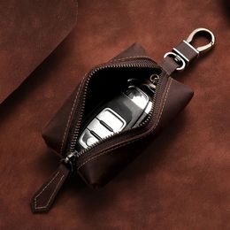 Bag Organizer Men's Crazy Horse Genuine Leather Key Wallet Coin Card Holder Money with ring Zipper Pocket Mini Car Purse 230509