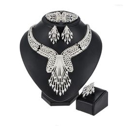 Necklace Earrings Set & Fashion Woman Earring Ethiopian Jewelry Trendy Dubai Silver Plated Wedding Jewellery Crystal Bridal Gift Stre22