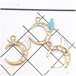 Charms 200Pcs Enamel Wing Moon Pendant Jewelry Earring Bracelet Charm Craft Supplies Gold Tone Findings Drop Delivery Components Dh0Nn