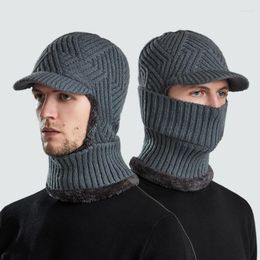 Hats Scarves Gloves Sets Winter Knit Visor Balaclava Beanie Hat Scarf Set Thick Fleece Mask Neck Warmer For Men Women Knitted Baseball Sun