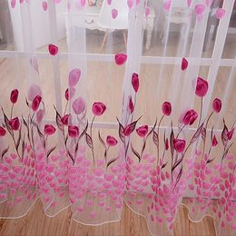 Curtain Window s Romantic Tulip Print Voile Sheer Room Decor Drape Divider Valance Door Living 230510