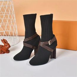 Luxury Designer Ankle Sock Boots Mesh Accent Stretch Fabric Silhouette High Heels Women Desert Classic Winter Ladies Martin Sneakers With Or