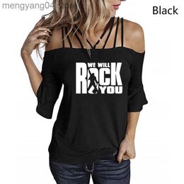 Women's T-Shirt We Will Rock You Women T Shirt Summer Queen Rock Band Short Sleeve Rock Roll with flared sleeves and shoulder strap in summer T230510