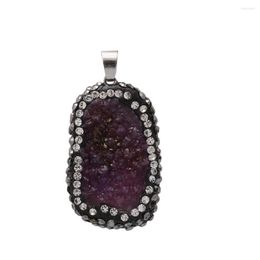 Pendant Necklaces Natural Stone Purple Agates Druzy Square Cluster Crystal Charms For DIY Necklace Jewelry Making Supplies