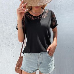 Women's Polos Fashion Women's Clothing 2023 Spring And Summer Black Lotus Leaf Short-sleeved Ladies Shirt Hollowed Out