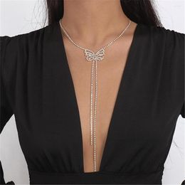 Choker Elegant Rhinestone Long Tassel Chain Butterfly Necklace For Women Crystal Geometric Collar Wedding Jewellery Gift