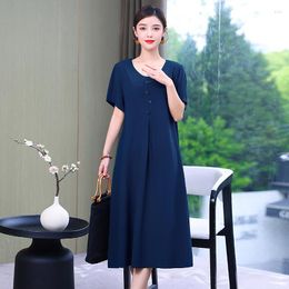 Casual Dresses Summer Dress Women 2023 Solid Colour Short Sleeve Midi Ladies Elegant Sundress Loose Basic Dreess