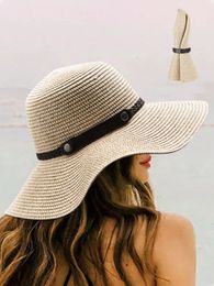 Wide Brim Hats Bucket Topi Matahari Jerami Wanita Pantai Datar Klasik Gaya Koboi Pelindung Musim Panas Panama Lebar Dapat Digulung 230510