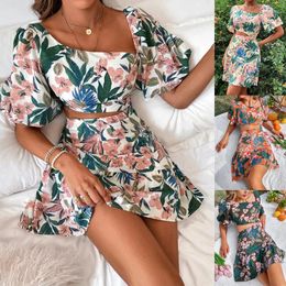 Casual Dresses 2023 Summer Women's Large Size Floral Dress Fashion Sexy Revealing Waist A -line Skirt Beach