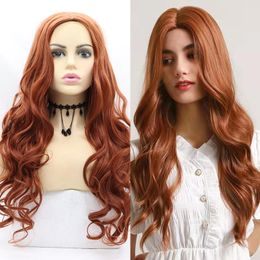 Synthetic Wigs Red Body Wave Long Curly Machine Made Natural 99J Burgundy Wig Glueless Middle Part Cosplay Lolita Green For Women