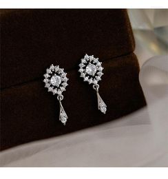 Stud Earrings 925 Silver Needle French Crystal Tassel Drop Plating Gold Simple Jewellery Zircon