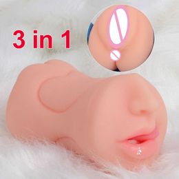 Realistic Vagina Mouth 3 In 1 Male Masturbators Sex Toys Artificial Pocket Cans Adult Goods For Men Erotic Products Masturbation