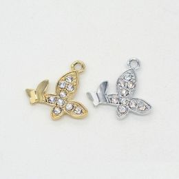 Charms Bk 100Pcs/Lot Rhinestone Butterfly Pendant 22X22Mm Gold Sier Plated Good For Diy Craft Jewelry Making Drop Delivery Findings Dhcuu