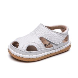 Sandals 2023 Summer Infant Shoes Genuine Leather Closed Toe First Walker Soft Sole Cutouts Fashion Baby Girls Boys 230509