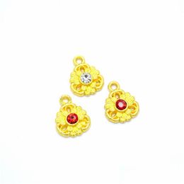 Charms Bk 300Pcs Flower Shape Gold Plated With White And Red Rhinestone Good For Necklace Bracelet Craft Making 13X10Mm Drop Deliver Dhsc3