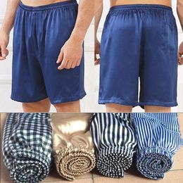 Men's Sleepwear Silk Pants Sleep Bottoms Homme Home Male Satin Pyjamas Shorts Elastic Plaid Men Pajamas Nightwear Loose Waist