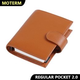 Notepads Moterm Regular 20 Pocket Size Rings Planner Genuine Pebbled Grain Leather A7 Notebook Agenda Organiser Diary Sketchbook 230510