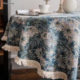 Table Cloth Gerring cloth Wedding American Blue Oil Painting Jacquard Christmas Round Coffee Cover Thick 230510
