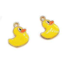 Charms Bk 100Pcs/Lot 13X15Mm Very Cute Enamel Yellow Duck Charm Animal Pendant Craft Supplies Drop Delivery Jewelry Findings Componen Dhhiu