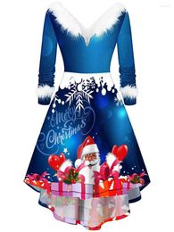Abiti casual Donna Midi Christmas Slim Dress Tree Snow Print Party Irregular Snowflake Lace Up