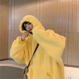 Women's Hoodies Korean Lamb Cashmere Sweatshirts Women Autumn Winter Long Sleeve Thick Warm Pullover Female Fluffy Oversized Hoodie Tops