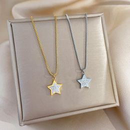 Chains ULJ Stainless Steel Five Pointed Star Pendants Necklace For Men Women Punk Hip Hop Chain Jewerly