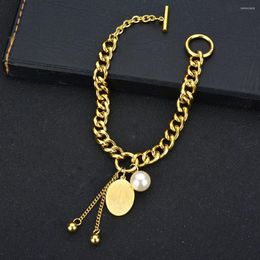 Link Bracelets Akizoom Fashion Punk Bangles Stainless Steel Maria Beads Gold Colour Thick Chain OT Buckle For Women Charm Jewellery Gift