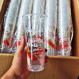 Kitchenware 50pcs High quality strawberry cup transparent plastic cup dispsoable milkshake cup party 90 Calibre fruit juice packaging cups