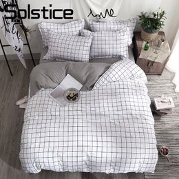 Bettwäsche-Sets Solstice Home Textile Black Lattice Bettbezug Kissenbezug Bettlaken Einfache Junge Mädchen Sets Single Twin Double Beds 230510