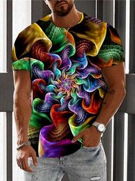 RUKAS Universal T-shirt Graphic Printing Spiral Neck Cut Colour Rainbow 3D Printing Casual Short Sleeve Printing Clothing/Summer/Original Image