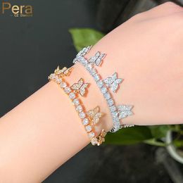 Charm Bracelets Pera Elegant Butterfly Cubic Zirconia Gold Color Adjustable Size For Ladies Fashion Party Hand Jewelry B038