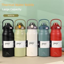 Water Bottles Large Capacity Thermal With Straw Stainless Steel Thermos bottle Cold and Cup Vacuum Flask Gym 230510