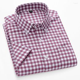 Men's Casual Shirts High Quality Pure Cotton Men's Oxford Plaid Summer Short Sleeve Luxury Social Fashion Checked Shirt For Men