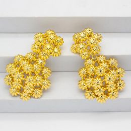 Dangle Earrings Drop Women Bohemia Flower Big 24K Gold Plated Copper Hanging Earring For Daily Wear Party Wedding Gift