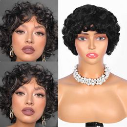 Hair Wigs Bouncy Curly Fringe Pixie Cut Short Human for Women Cheap Full Machine Egg Curls Bob with Bangs 230510