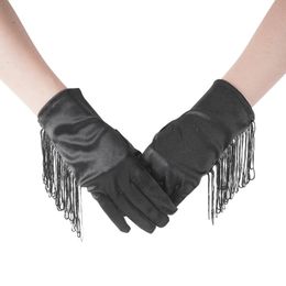 Five Fingers Gloves 1 Pair Womens Girls Stylish Tassel Solid Satin Full Or Half Finger Stretch For Dance Party Costumes Accessories