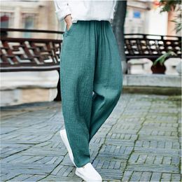 Women's Pants Capris Johnature Women Pockets Harem Pants Elastic Waist Spring Casual Vintage Trouser Loose Quality Women Cotton Linen Pants 230510