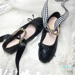 Dress Shoes Round Toe Flat Cross Tie Ballet Casual Single For Women Zapatos Mujer