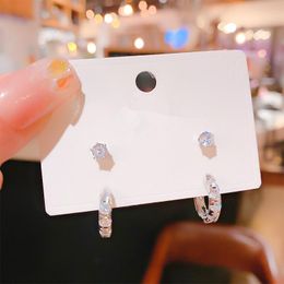 Stud Earrings Micro Pave Shinning Zirconia 4pcs Set For Women Korean Style Delicate Simple Jewellery Earings Wholesale